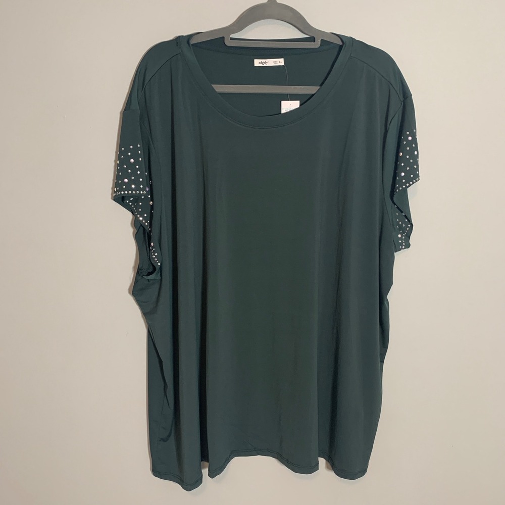 NEW Maurices‎ Edgly Plus Size 4X Dark Green Embellished Short Sleeve Top Women's